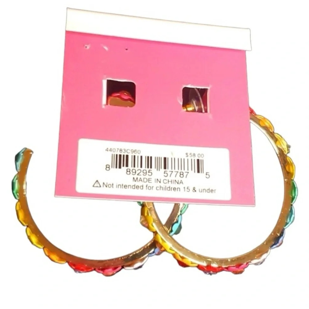 BETSEY JOHNSON One Love 3D Rainbow PRIDE Flower Blossom Hoop Earrings NEW NWT - Picture 10 of 11